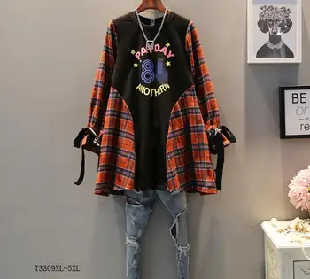 

European style 2019 new arrivals Spring summer fashion women clothing XL-5XL patchwork printing loose casual coat T3309