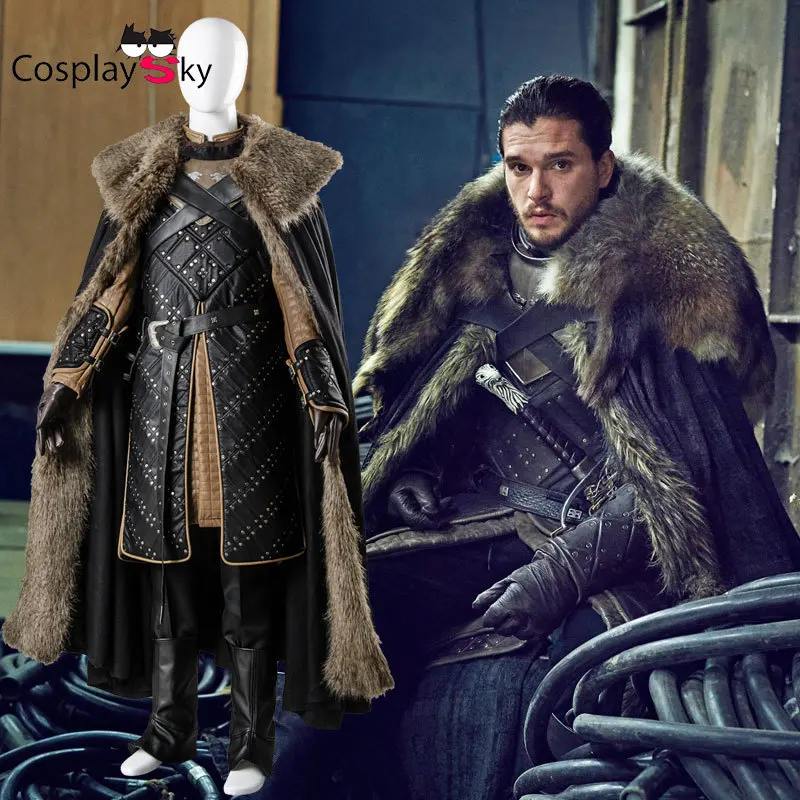 

Cosplay Game of Thrones Jon Snow Costume Outfit With Coat Halloween Clothing Ault Men Cosplay Costume Full Set Party Clothes Set