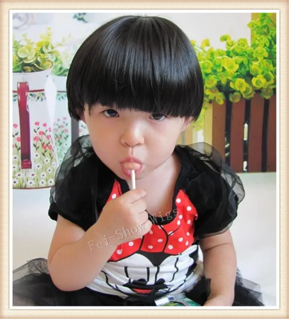 Synthetic 3 8 Years Old Children Wig Girls Cosplay Party Short Curly Hair Cut Bang Cute Fringe