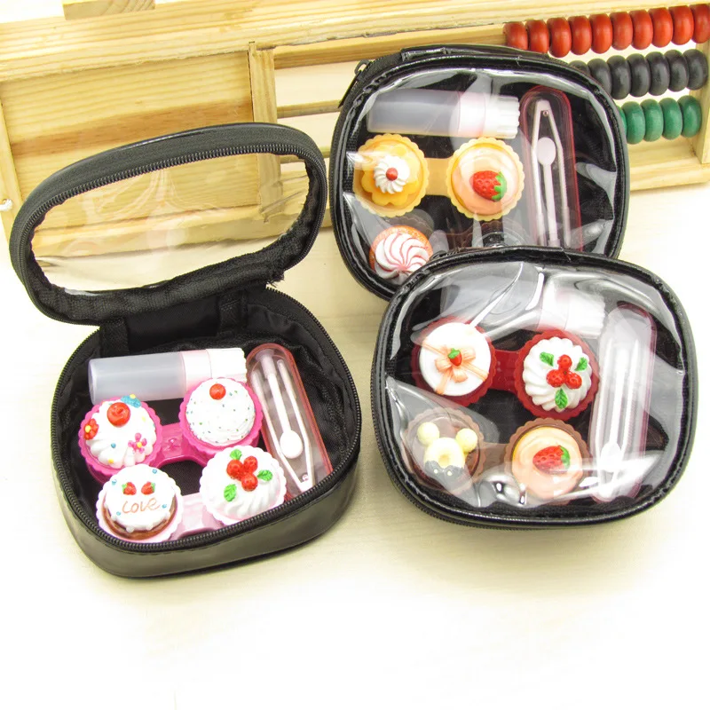 

High Quality DIY Resin Cute Colorful Cake Combo Contact Lens Case Box Container for Color Lenses Gift for Girls