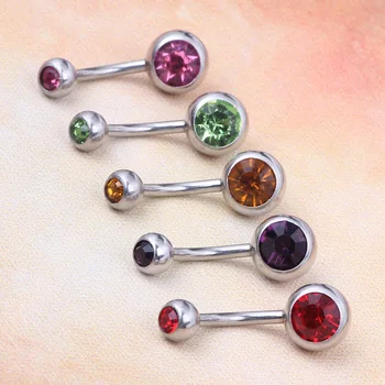 

Double Gem Surgical Steel Belly Button Bar Navel Ring Body Piercing Jewellery 10 colors 100pcs Belly piercing