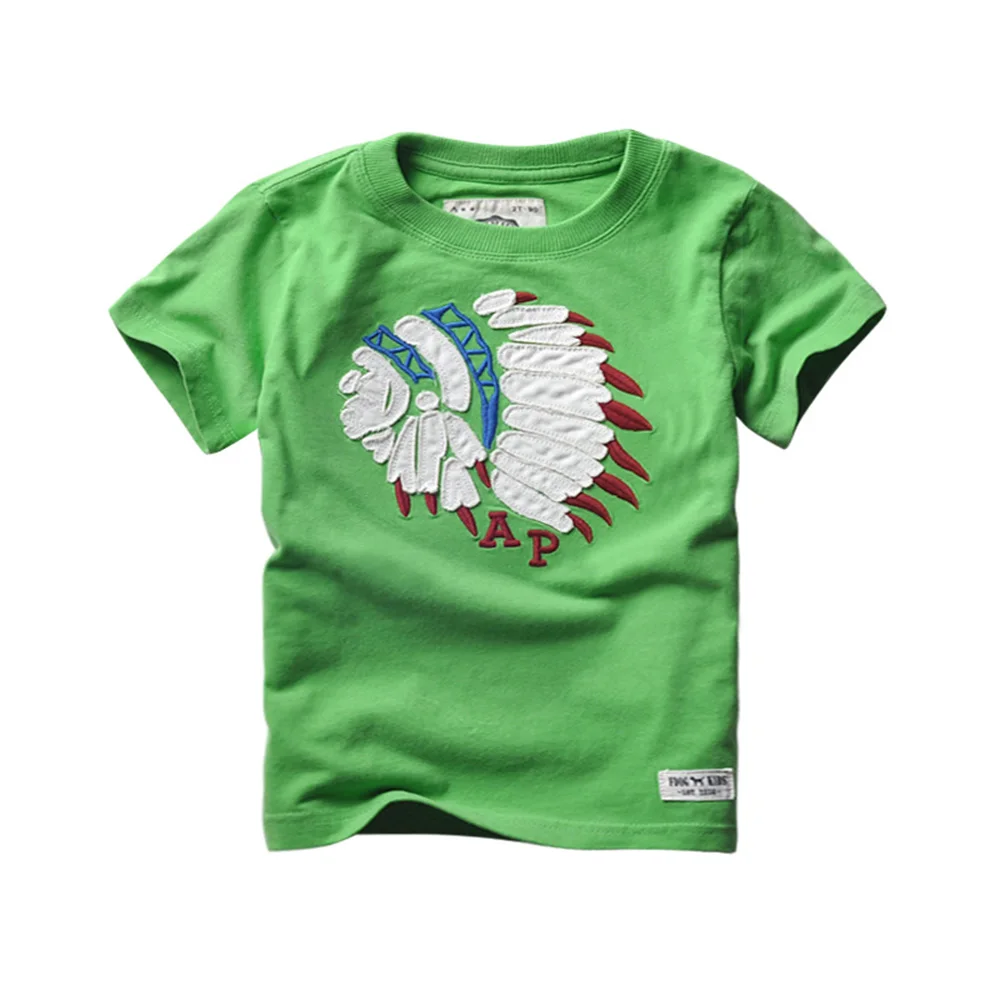Футболка Летняя одежда для мальчиков коллекция года, Повседневная футболка для маленьких мальчиков детские хлопковые футболки для мальчиков, футболки с принтом «индийский головной убор» - Цвет: Зеленый
