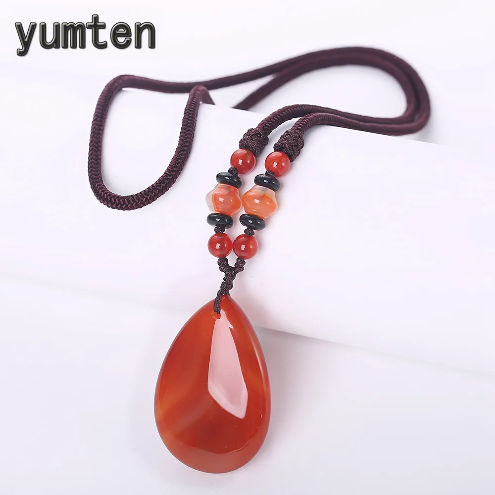 

Yumten Red Pendant Necklace Agate Gem Chain Women Casual Jewellerynatural Stone Bijoux Geometric Party Accessories Beaded Chains