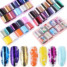 10 рулонов голографической Фольга для переноса ногтей смешанные металлические матовые лазерные наклейки Прозрачный цветочный набор для украшения ногтей LA943