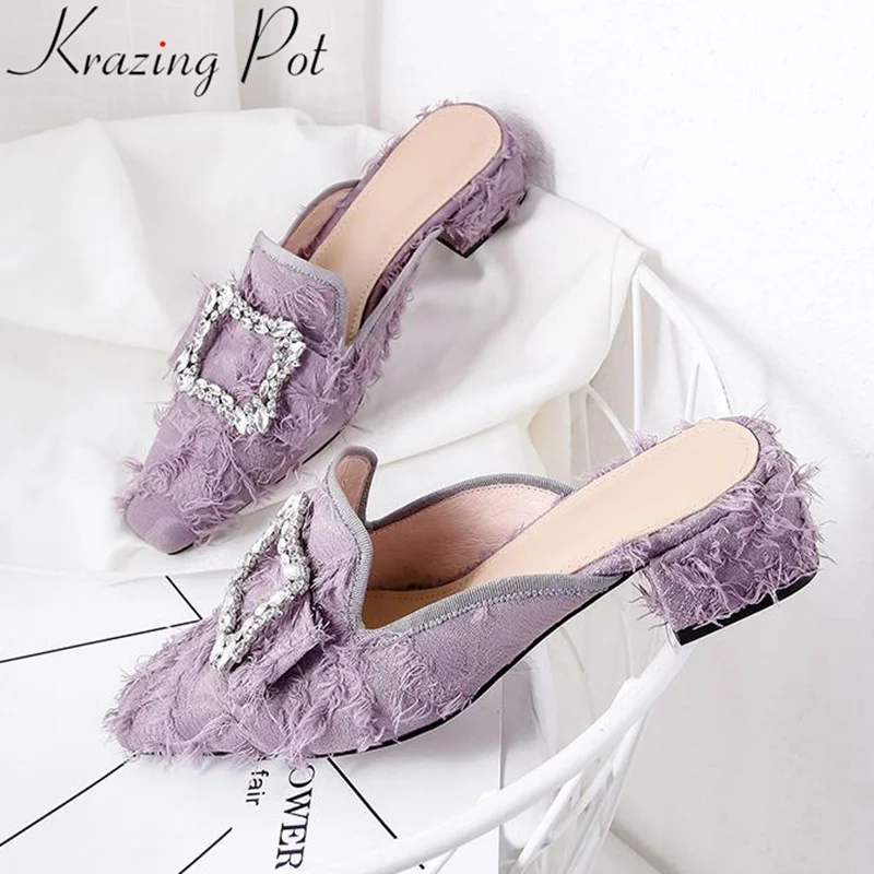 Del Mujeres Med Olla Parte Slip Tacones 2019 Dulce Casual L12 Sandalias Pie De Superestrella Hebilla Las Dedo On Cuadrado Krazing Marca Beige Mulas púrpura FvwtRxqdqc
