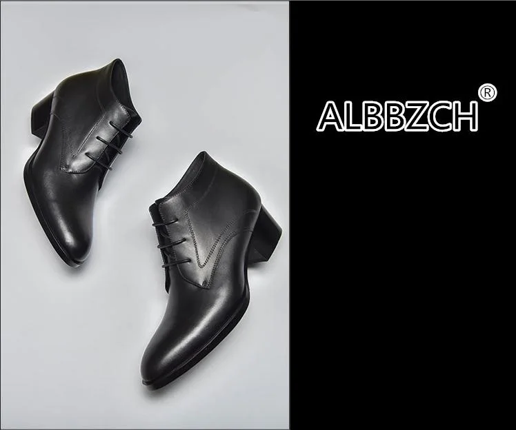 Новый весна-осень натуральная кожа черные мужские ботинки торжественное платье обувь Обувь на высоком каблуке офисные ботильоны зимние
