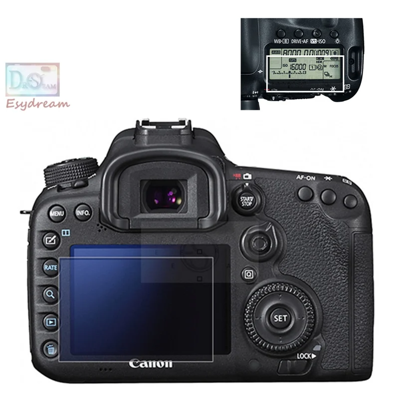 

Protective Self-adhesive Glass LCD Main Screen + Info Film Protector Cover Guard for Canon 7D Mark II 7D2 7DII MKII