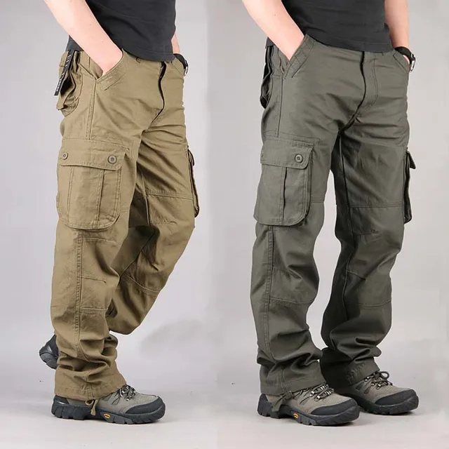 Men Cargo Pants Cotton With 6 Pockets Straight Loose Baggy Hip Hop ...