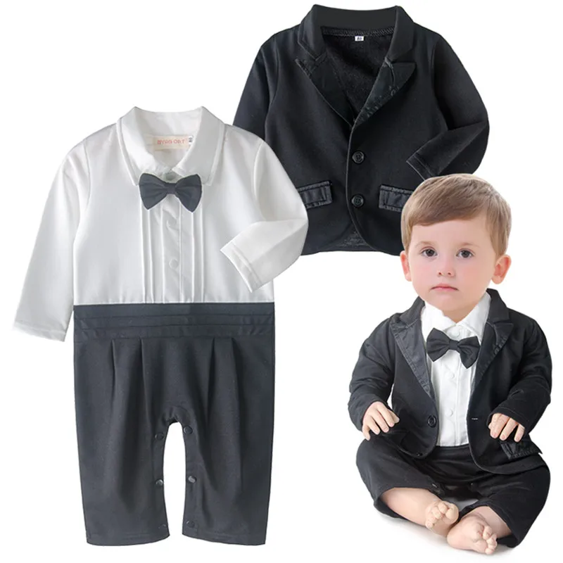 

New 2018 Spring Baby Clothes Baby Gentleman Long Sleeves Clothes Kids Wear Boys Romper Boys Clothing Sets 8sets/lot Hot Sell