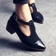 2020 zapatos Oxford antiguos para mujer, puntiagudos recortados, tacón medio, Patchwork, calzado de mujer con hebillas Flats WFS112