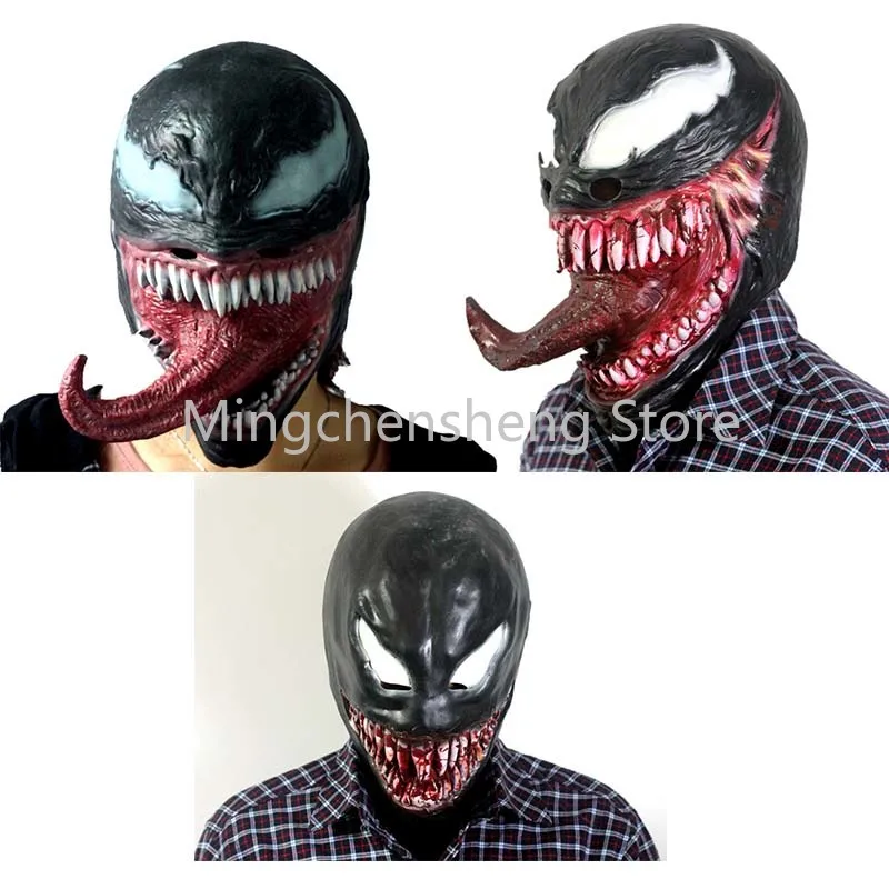 

Movie Venom Mask with Long Tongue Blooded Cosplay Edward Brock Dark Superhero Venom Horror Mask Halloween Costume Props