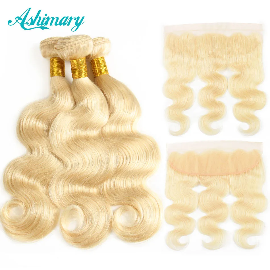 

Ashimary Brazilian Body Wave Frontal with Bundles 613 Blonde Hair Bundles with Frontal Non-Remy Human Hair with Lace Frontal