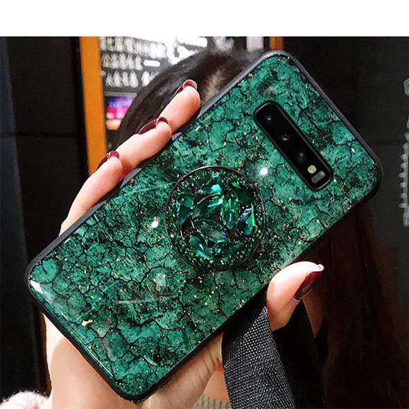 Мрамор Блестящий силиконовый чехол для samsung Galaxy S10 плюс S10E S9 S8 S7 Edge Note 8 9 крышка на A10 A20 Core A20E A30 A40 A50 A70 - Цвет: Green with Bracket