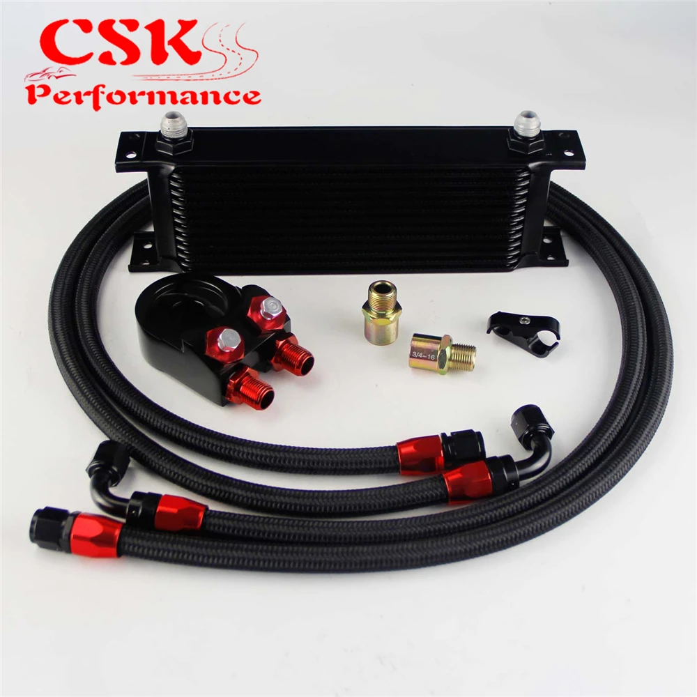 ^Cheap Universal 13 Row 248mm AN8 Engine Transmission Oil Cooler British Type + Aluminum Filter Adapter Kit Black/Blue
