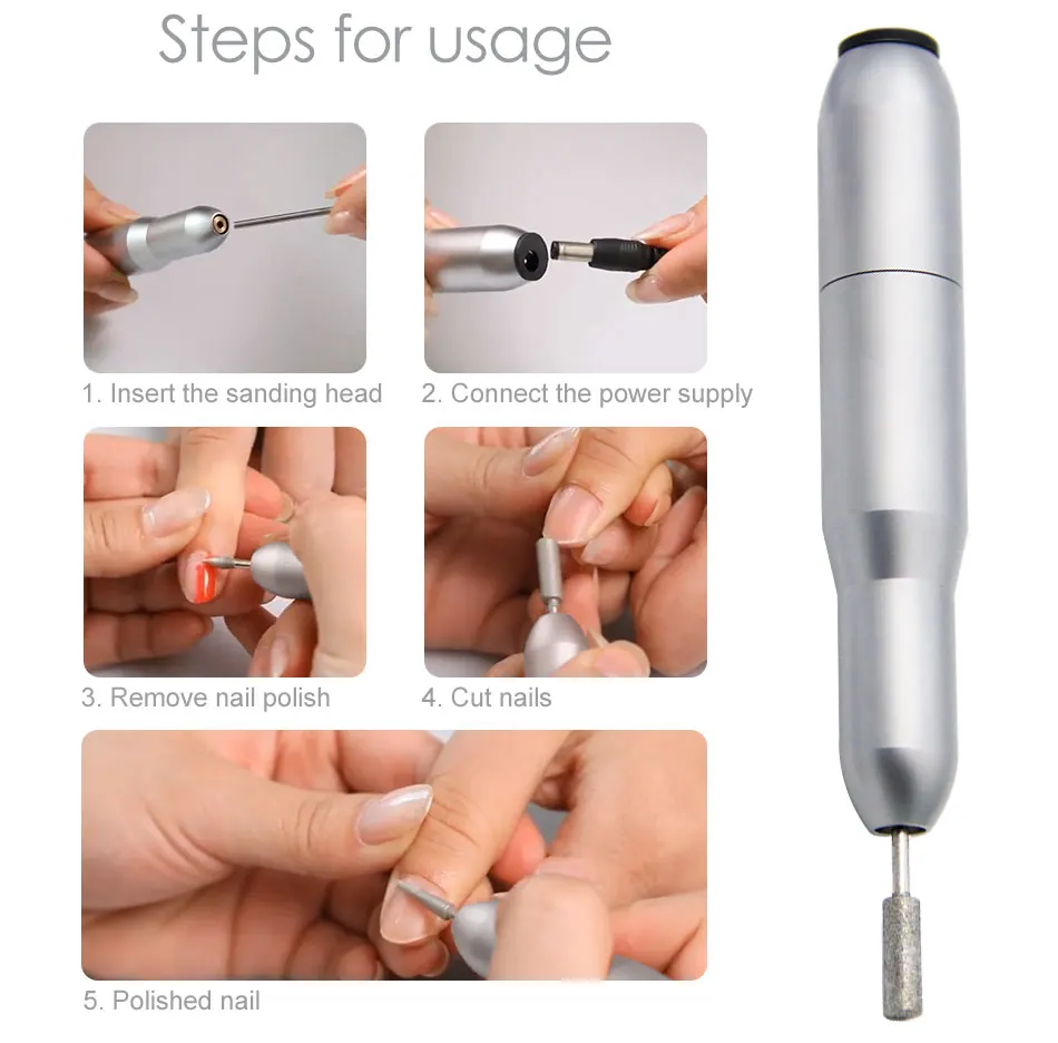 LKE электрический сверлильный станок для ногтей 20000 ОБ/мин USB алмазный резак для ногтей сверло для педикюра Maniure сверла для ногтей инструмент для полировки ногтей
