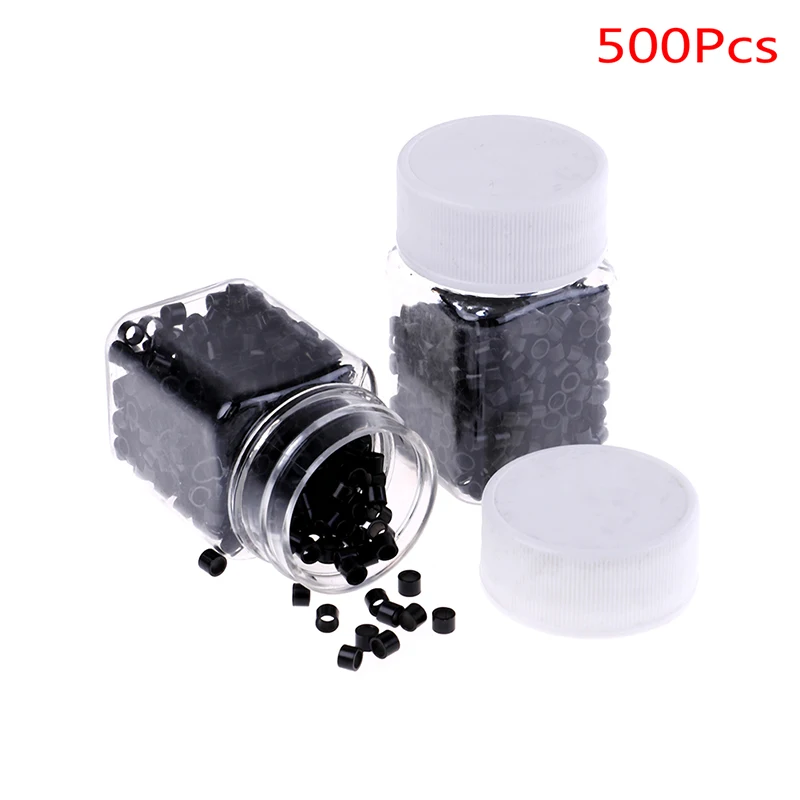 500pcs 4.0*3.0*3.0mm Microrings Tube Beads Aluminium Hole Black Silicone Lined Micro Beads Hair Extension Tubes