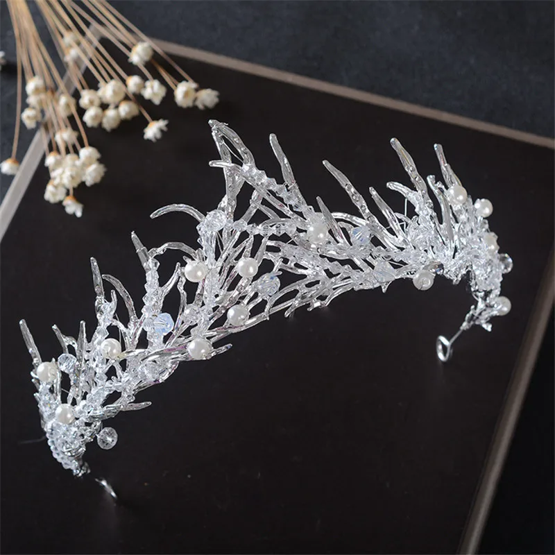 Hojas de plata nupcial Tiaras y coronas baile de novia de diamantes de