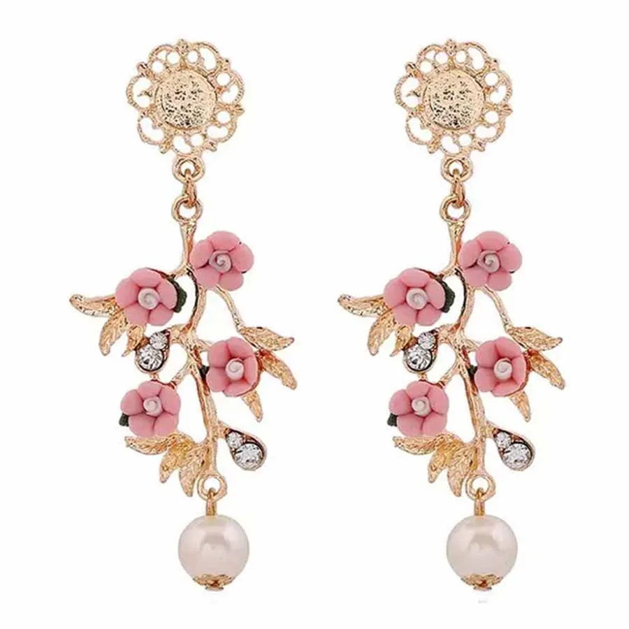 

Korean Style Baroque Soft Flower Gold Color Long Earrings Colorful Drop Earings Fashion Jewelry Earrings For Women Free Gifts