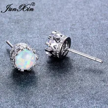 JUNXIN бренд синий/белый огонь запонка с опалом серьги Мода Круглая Форма 925 серебро ювелирные изделия Двойные серьги для женщин