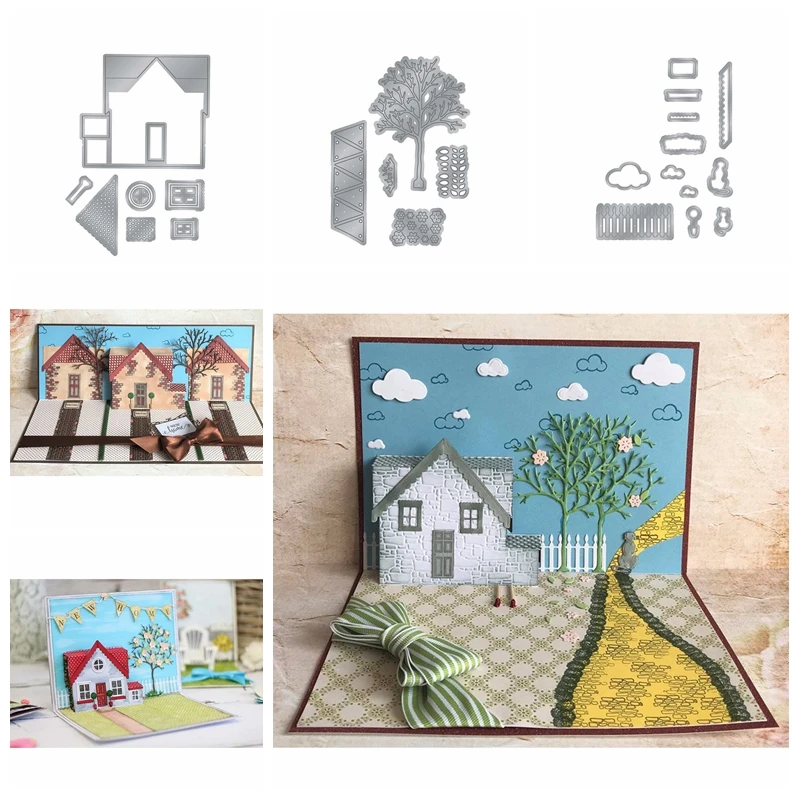 

House Cottage Cloud Tree Flower Fence Metal Cutting Dies Stencils For DIY Scrapbooking Decoration Embossing Craft Die Cut 2019