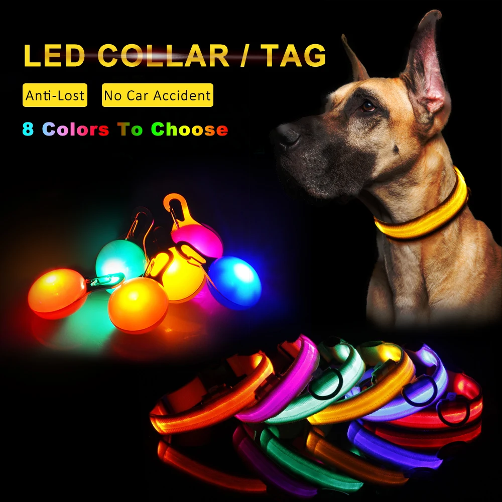 

Led Dog Collar Solid Nylon Light Dog Collars Cat Adjustable Pet Collar Puppy Dogs Leash ID Tag Dog-Collar Pet Accessories LQ0001
