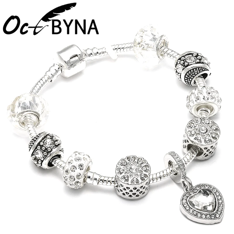 OCTBYNA, модный посеребренный браслет с хрустальными шариками и бусинами для женщин, Браслет-манжета на цепочке, брендовый браслет, лучший друг