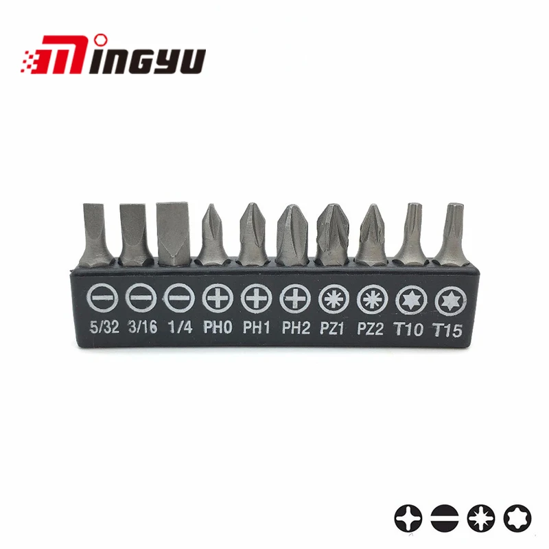 

10Pcs 1/4" Screwdriver Bits Tools Set Kit 25MM (SL4 SL5 SL6 PH0 PH1 PH2 PZ1 PZ2 T10 T15)