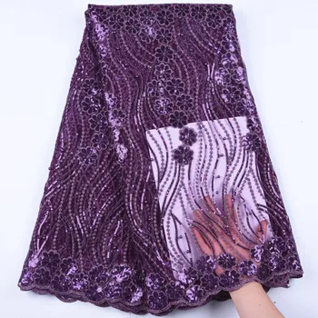 

High Quality 2019 African Voile Lace Fabric Organza French Net Embroidery Sequins Tulle Lace Fabric For Nigerian Party Dress
