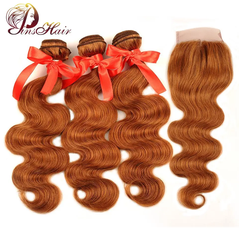 Pinshair honey Blonde bundle s с закрытием Бразильский объемный волнистый пучок с закрытием 30 цветов человеческие волосы соткут не Реми не сарай