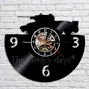 

Main Battle Tank Shadow Art Decorative Time Clock Retro Vinyl Record 3D Wall Clock Modern Armored Ground Warfare Decor