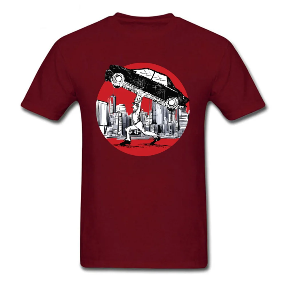 Pedestrian lifting Car O-Neck Tshirts Fall Tees Short Sleeve Oversized Pure Cotton Customized T Shirt Design Men's Pedestrian lifting Car maroon