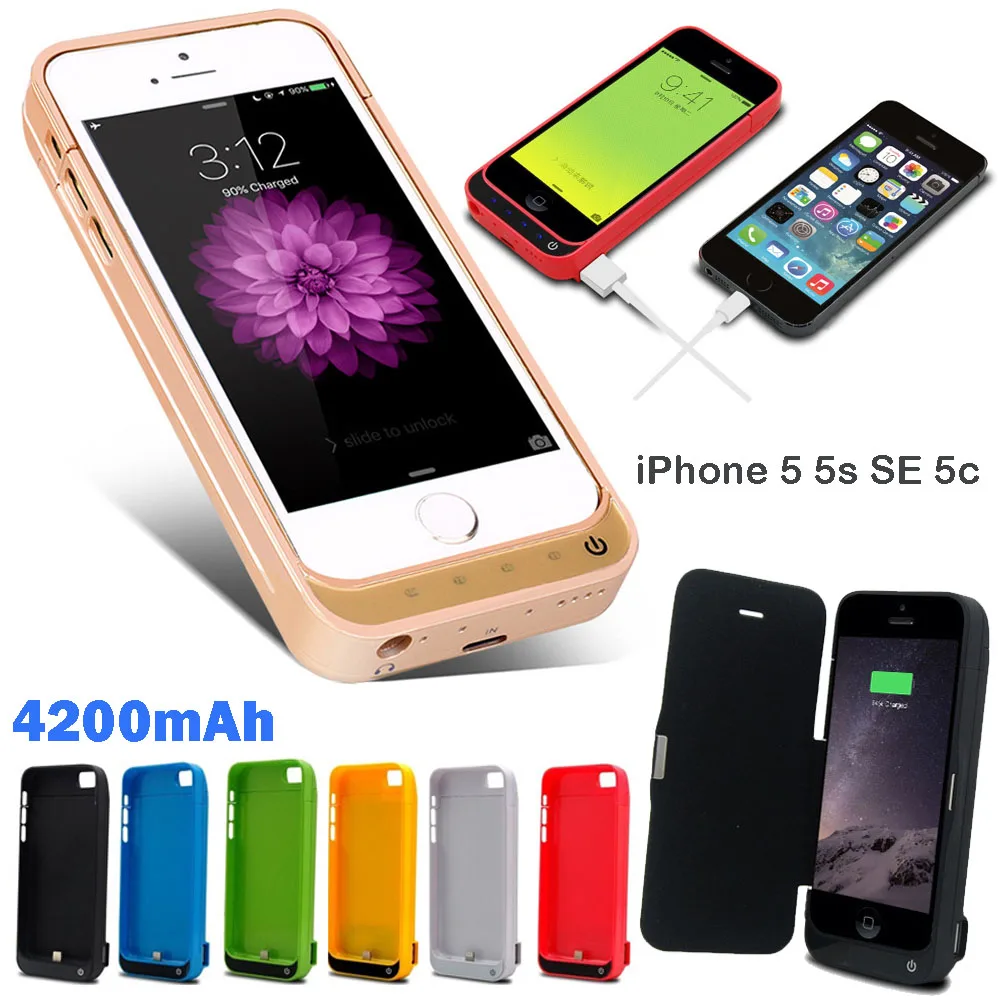 Goedkoop Externe USB 4200 mAh Power pack bank Draagbare Oplader Backup Batterij case voor iphone 5 5 s 5c se usa ru inheemse zending