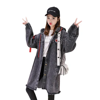 

Spring Women Windbreaker 2018 Autumn Loose Mid long New Coat Hooded Single-breasted Long-sleeved Ladies Windbreaker DITING0169