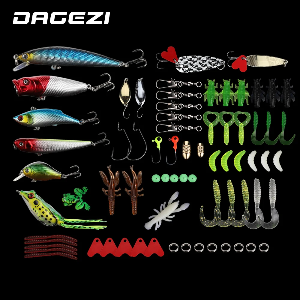 Buy DAGEZI Fishing Lure Set Mix Minnow Popper Spoon Jig Head Hooks With Box