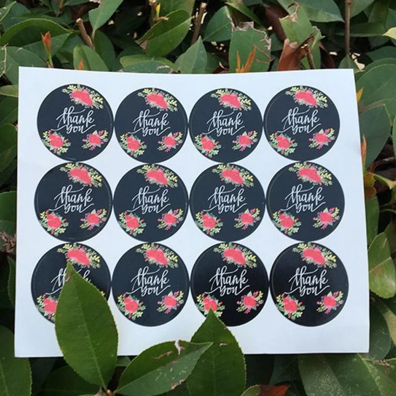 

120 Pcs/lot 'thank you' Flower Black Round Stickers Seal For Handmade Gifts Baking Packaging Decoration Stickers Scrapbooking