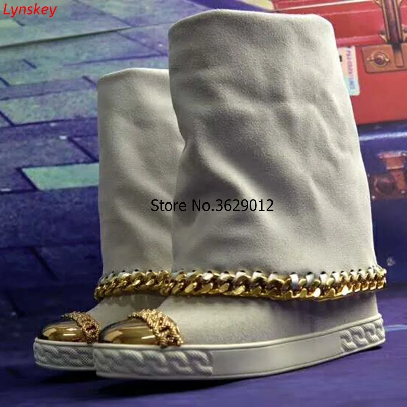 

Metal Toe Women Ankle Boots Wedges Autumn Female Platform Increasing Shoes Ladies Slip On Chain Fashion Casual Footwear