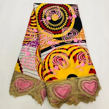 

Latest 100% cotton lace wax printed fabric for fashion party High quality Ankara embroidery African Wax laces fabrics!O-4232
