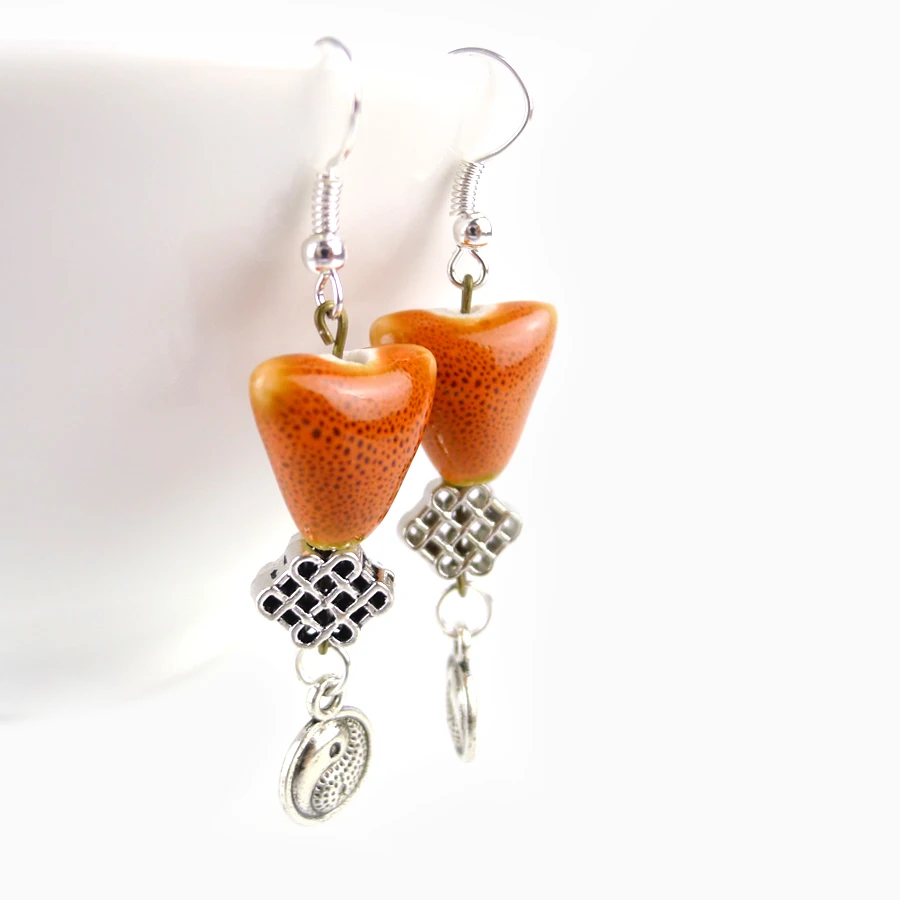 

Heart bead Fashion Ceramic beads Dangle Earring Chinese knot For Women Girls Wholesale Jewelries Dangle Earrings #FY305