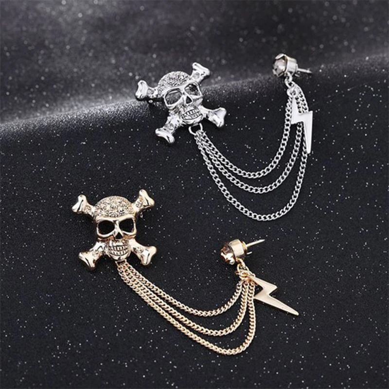 

Male brooches Suits collar pins Alloy Punk Skull Brand Popular Rhinestone Corsage lightning Chain Broches badge jewelry gift