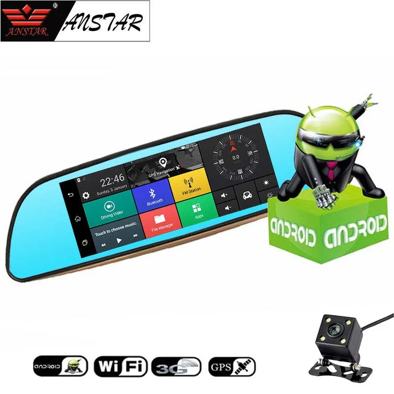 

ANSTAR 7" 3G Car Camera DVR GPS Bluetooth WiFi Dual Lens Rearview Mirror Video Recorder Registrar FHD 1080P Dash Cam Car DVRS