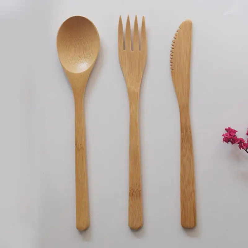 

3pcs/set Outdoor Tablewares Bamboo Knife Fork Spoon Set Picnic Traveling Hiking Camping Cutlery Utensils Portable Dinnerware