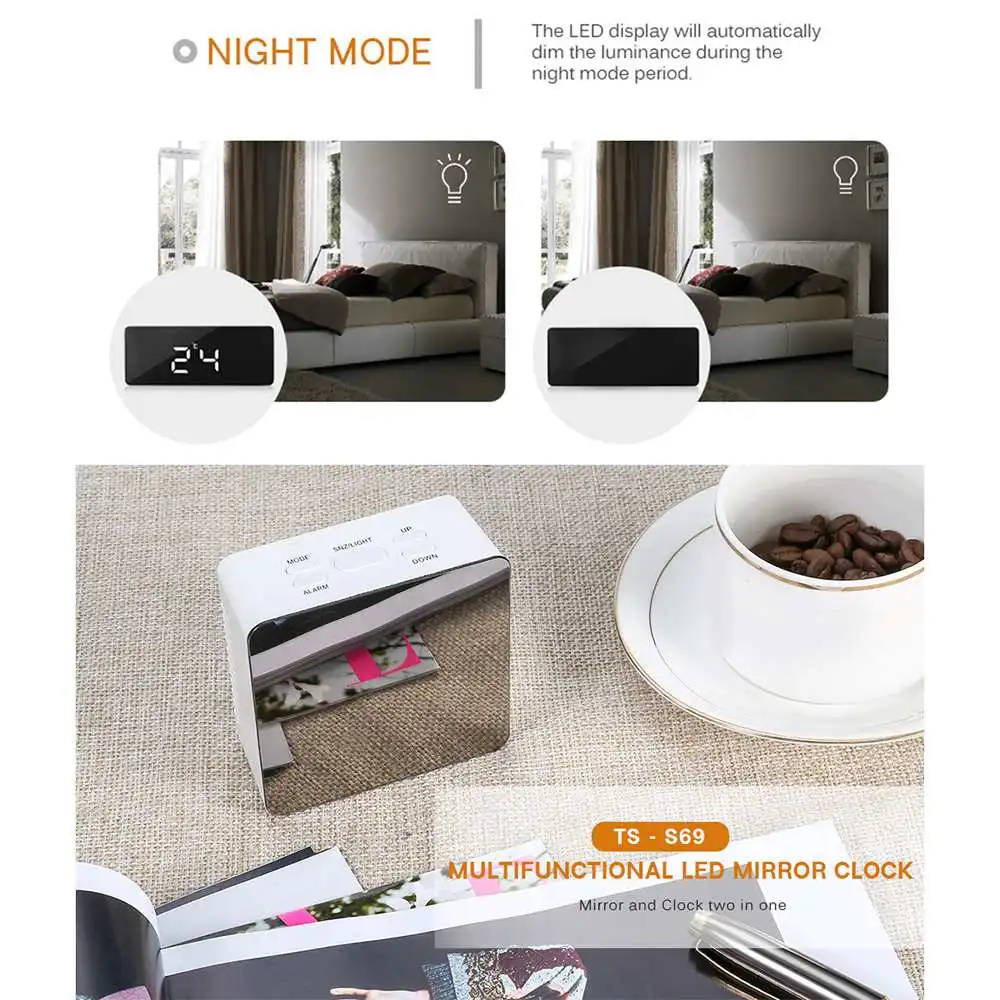 TFBC Led Alarm Clock Digital Electronic Led Mirror Clock Multifunction Temperature Snooze Large Display Home Decor TFBC Led Alarm Clock Digital Electronic Led Mirror Clock Multifunction Temperature Snooze Large Display Home Decor