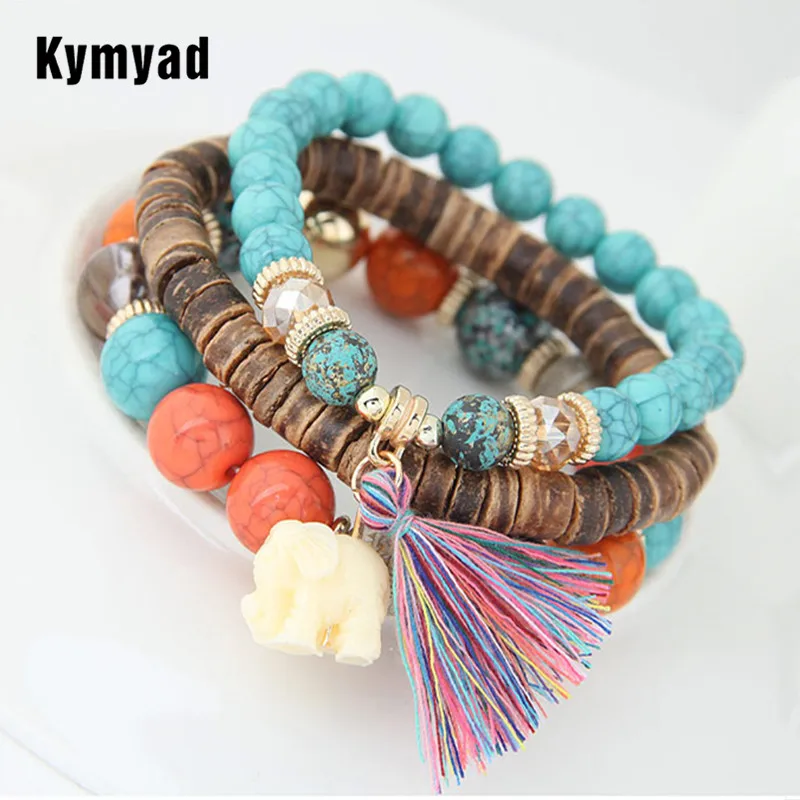 

Kymyad Bohemian Bracelets for Women Charm Bracelets & Bangles Elephant Bijoux Elastic Pulseira Feminina Multi layer Bracelet