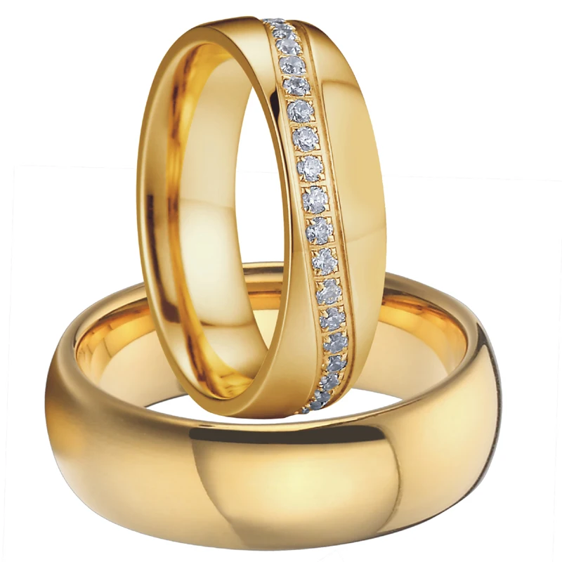 Gold Color Alliance Promise Mens Wedding Band Womens Couple Rings pair set aneis Anel de ouro Bague anillos  (2)