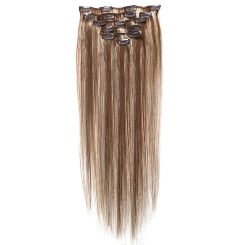 Женские человеческие волосы на заколках для наращивания 7 шт 70 г 20 дюймов верблюжево-коричневый + золотисто-коричневый