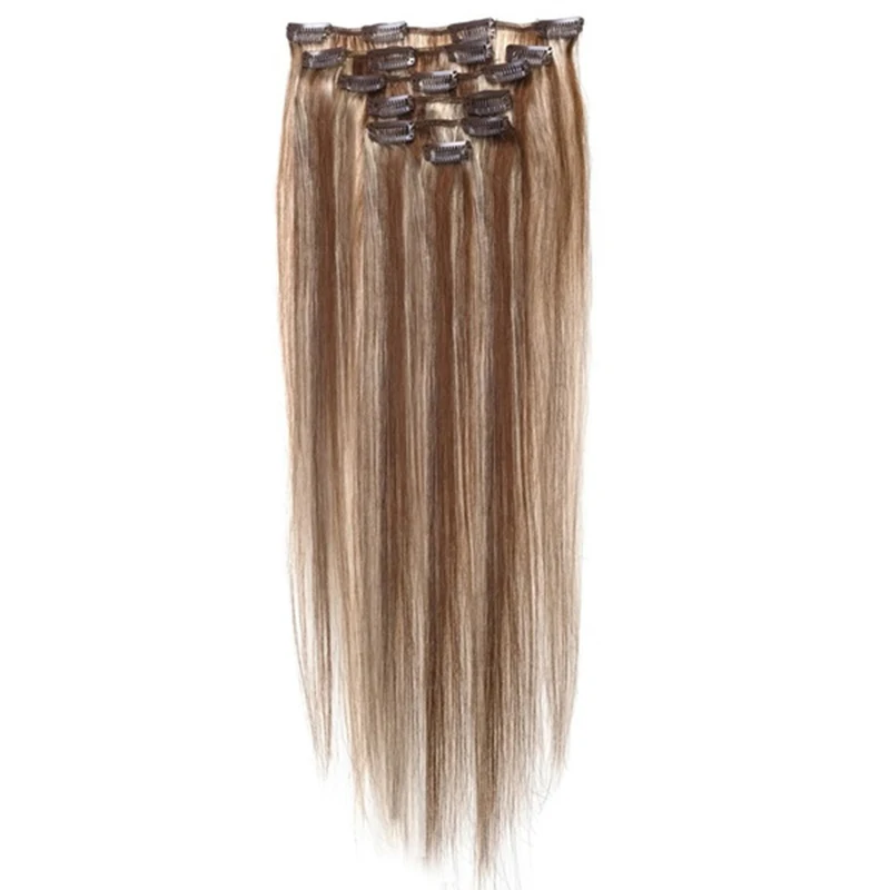 

Women Human Hair Clip In Hair Extensions 7pcs 70g 20inch Camel-brown + Gold-brown