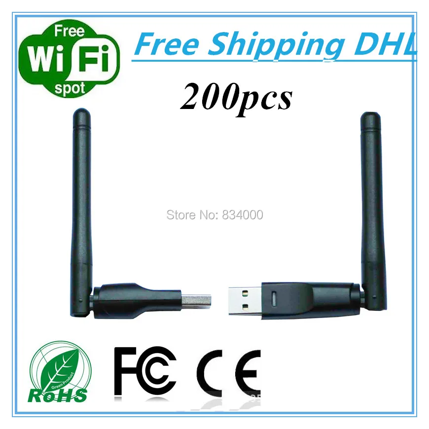 Factory Price 200pcs 150Mbps Ralink RT5370 wifi adapter with 2dbi antenna Wifi dongle for openbox dreambox TVBOX | Компьютеры и офис