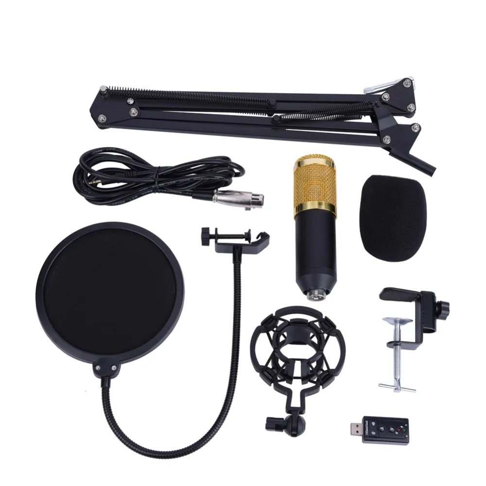 

Unidirectional Condenser Microphone Arm Stand Studio Mic Phone Filter Foam Cap Holder Mount with USB Audio Adapter Record