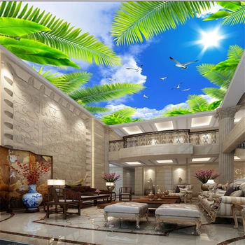 

beibehang wall papers home decor Fashion beautiful blue sky white clouds coco seabirds sunshine ceiling Zenith mural wallpaper