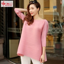 Плиссированная ткань ломтик Свободный Плюс Размер летучая мышь рукав Топ цельное платье